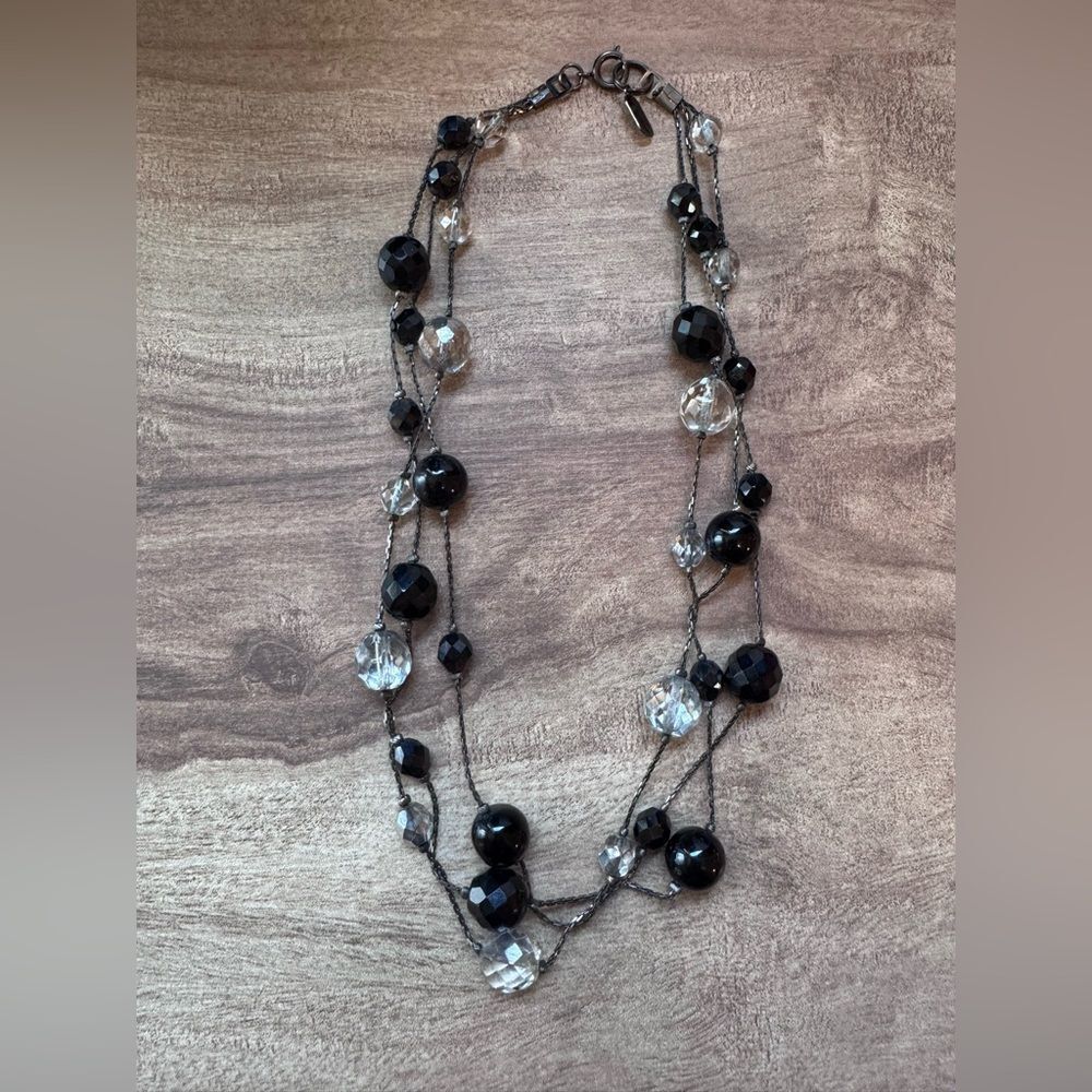 Dabby Reid Glass / Crystal Beaded Multi-Strand Necklace Black & Clear Classic